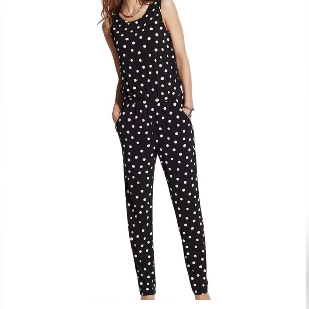 Black and White Polka Dot Sleeveless Jumpsuit Full-length